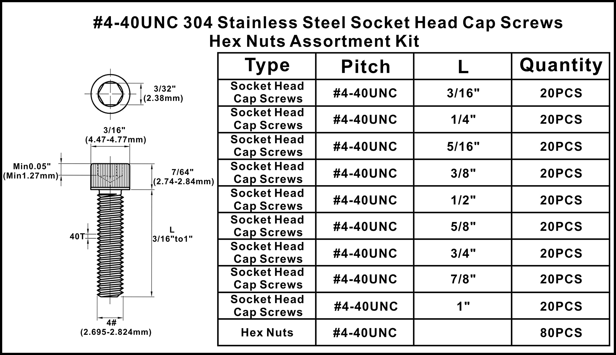 Amazon | HVAZI #4-40 UNC ステンレススチール 六角ソケットヘッド