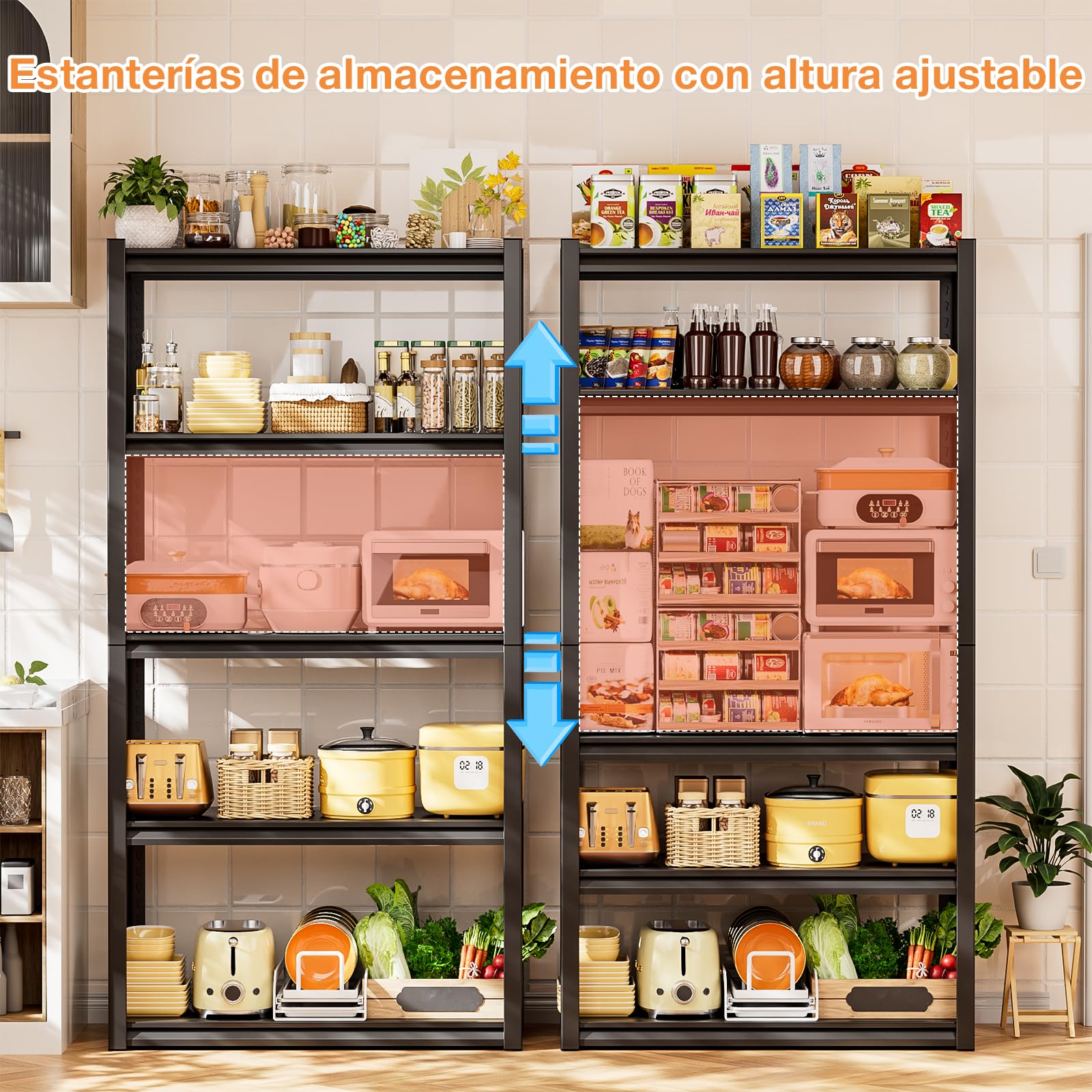 Himimi Estantería Metálica de Carga Pesada 182x90x40 cm, 1000kg (200kg/Nivel), 5 Baldas de Acero Ajustables, Estantería de Almacenaje sin Tornillos para Garaje, Sótano, Taller, Almacén, Cocina, Negro