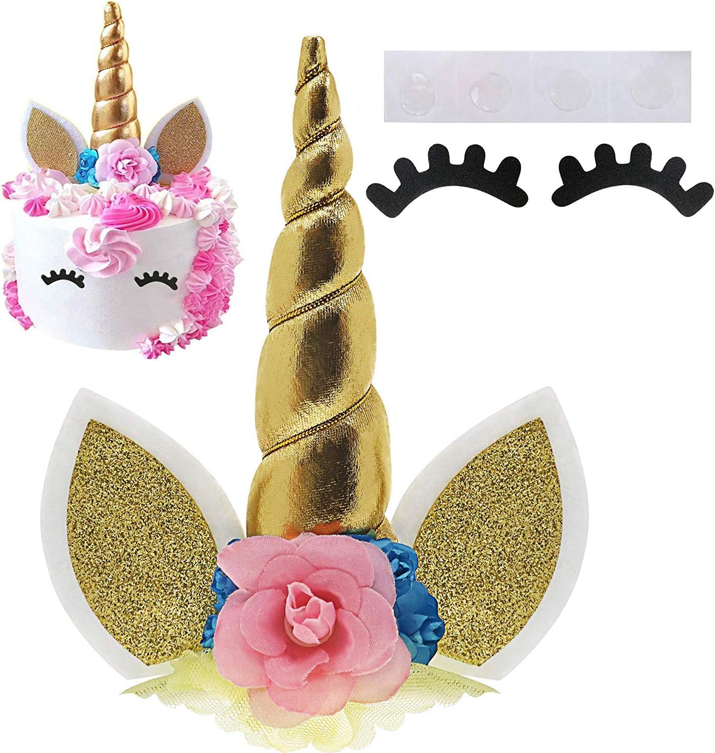 Amazon Unicorn Cake Topper With Eyelashes Gold Unicorn Horn Ears 