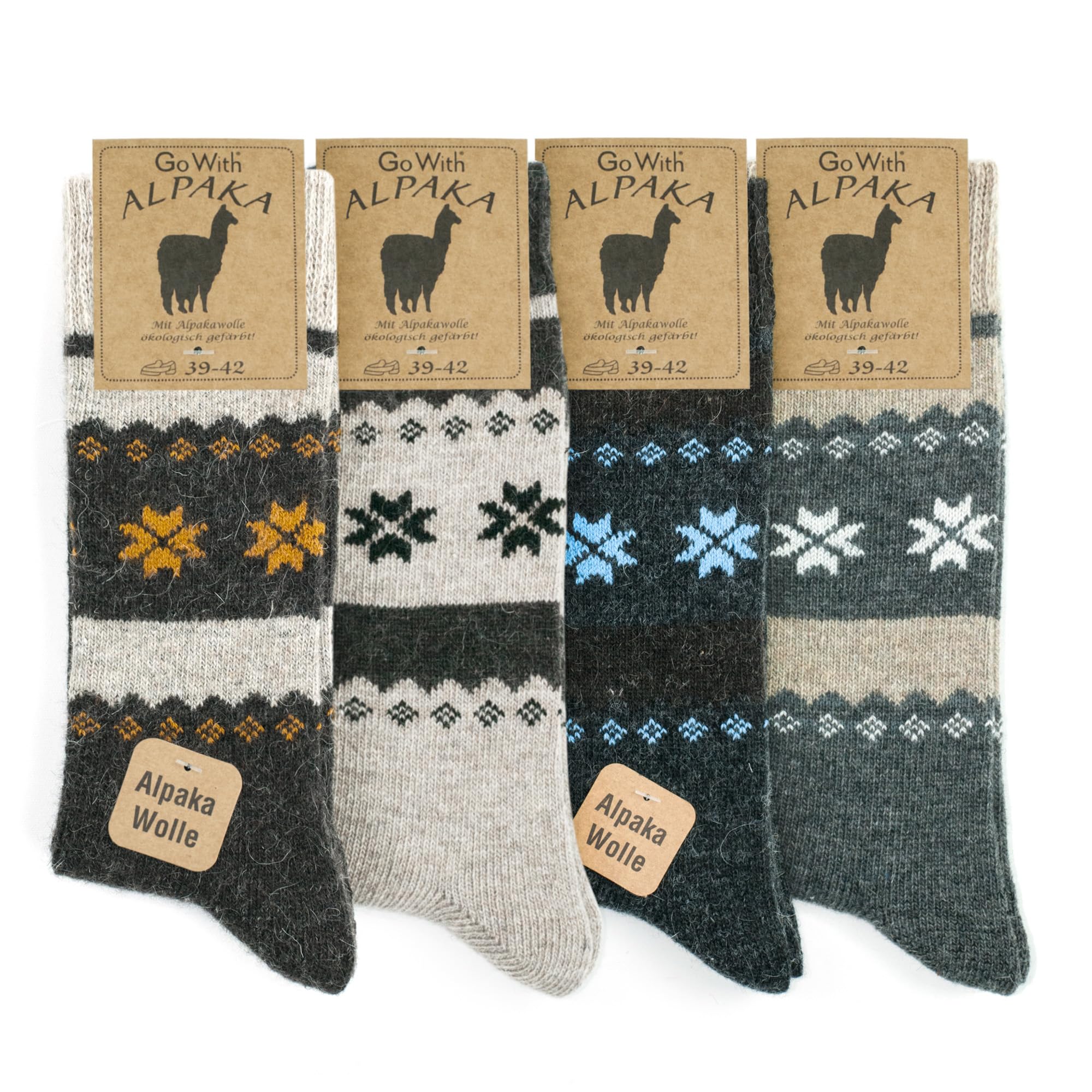 GoWith 4 Paar Alpaka Socken, Wollsocken für Damen und Herren, Alpakawolle Outdoor Socken, Thermosocken, Warme Wintersocken für Wandern und Trekking, Weiche und Bequeme