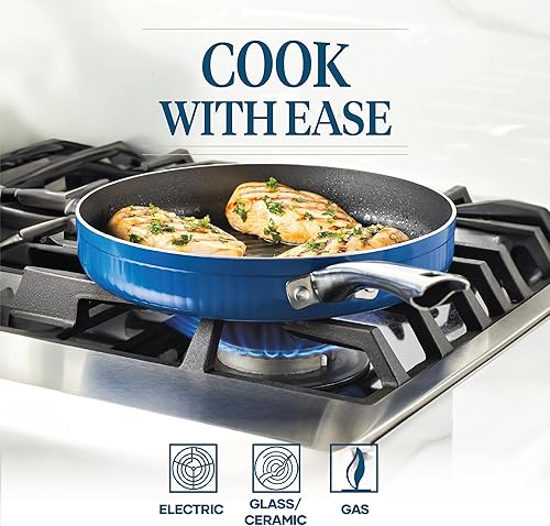 Miniatura 4 de Farberware Style - Juego de ollas y sartenes antiadherentes con utensilios de cocina, aptos para lavavajillas, 10 piezas, color azul