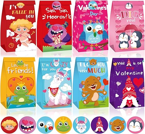 FEBSNOW Paquete de 24 bolsas de regalo para el día de San Valentín, bolsas de regalo de papel kraft de corazón para regalos de San Valentín, bolsas