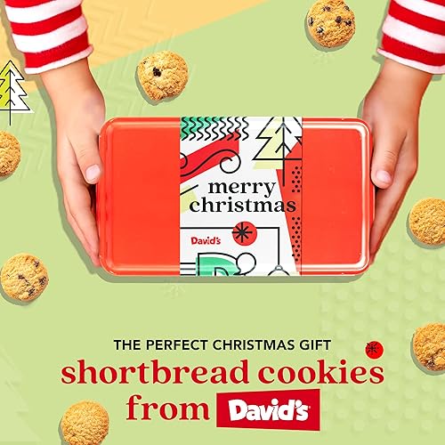 Miniatura 4 de David's Cookies Merry Christmas Shortbread en lata de muestra dulce  Galletas tradicionales de mantequilla pura escocesa y chispas de chocolate
