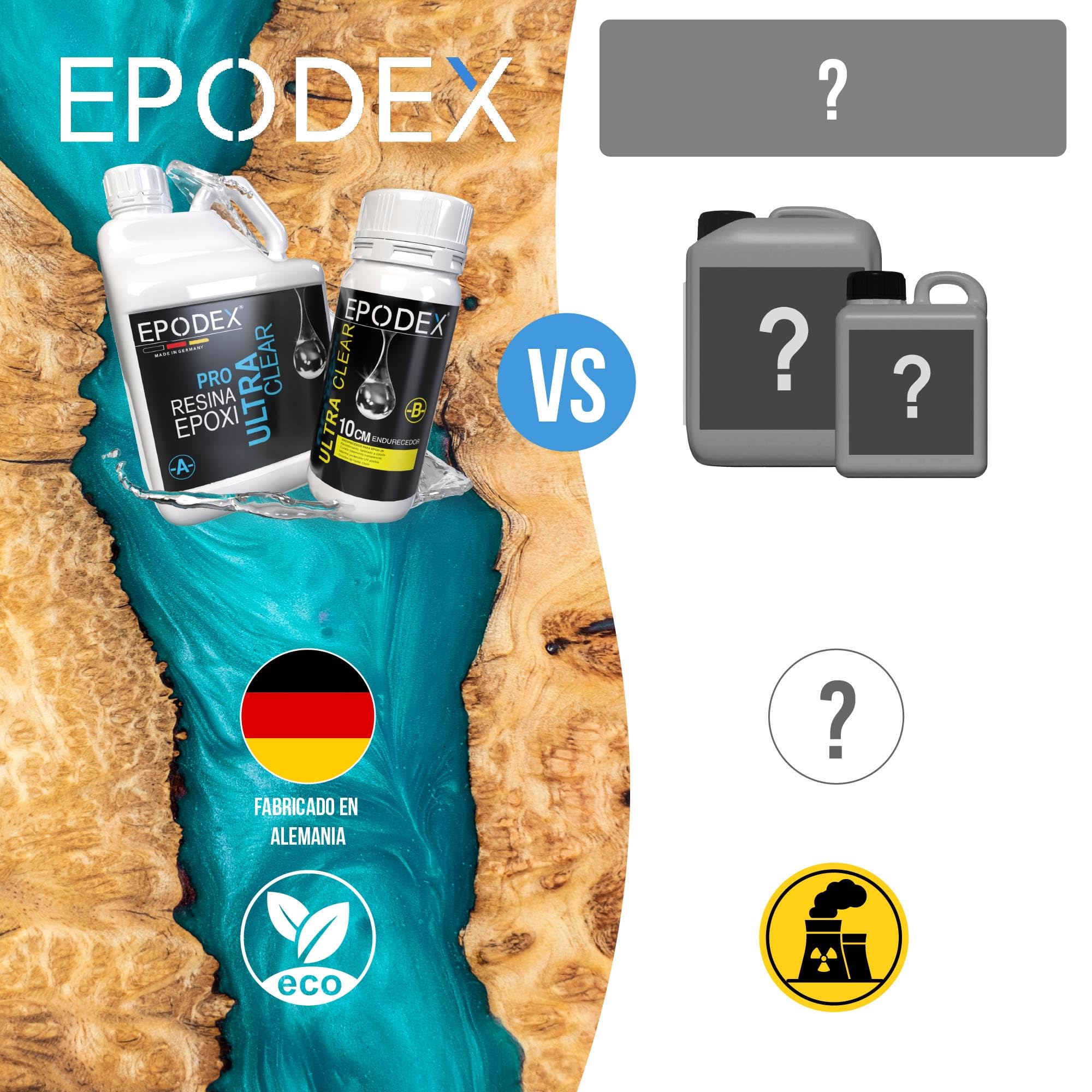 PRO MAX EPODEX Resina Epoxi hasta 10cm - SATIN GREY - Metallic, 15kg | Kit Resina Epoxi Transparente para mesas río, lámparas, piezas grandes moldeadas y más