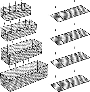 Hicarer 8 Pack Pegboard Baskets and Peg Board Racks Set, Pegboard Hooks, Square Style Wire Shelf Baskets, for Organize Tools, Workbench, Accessories, Garage Storage, Wall Organizer Attachments
