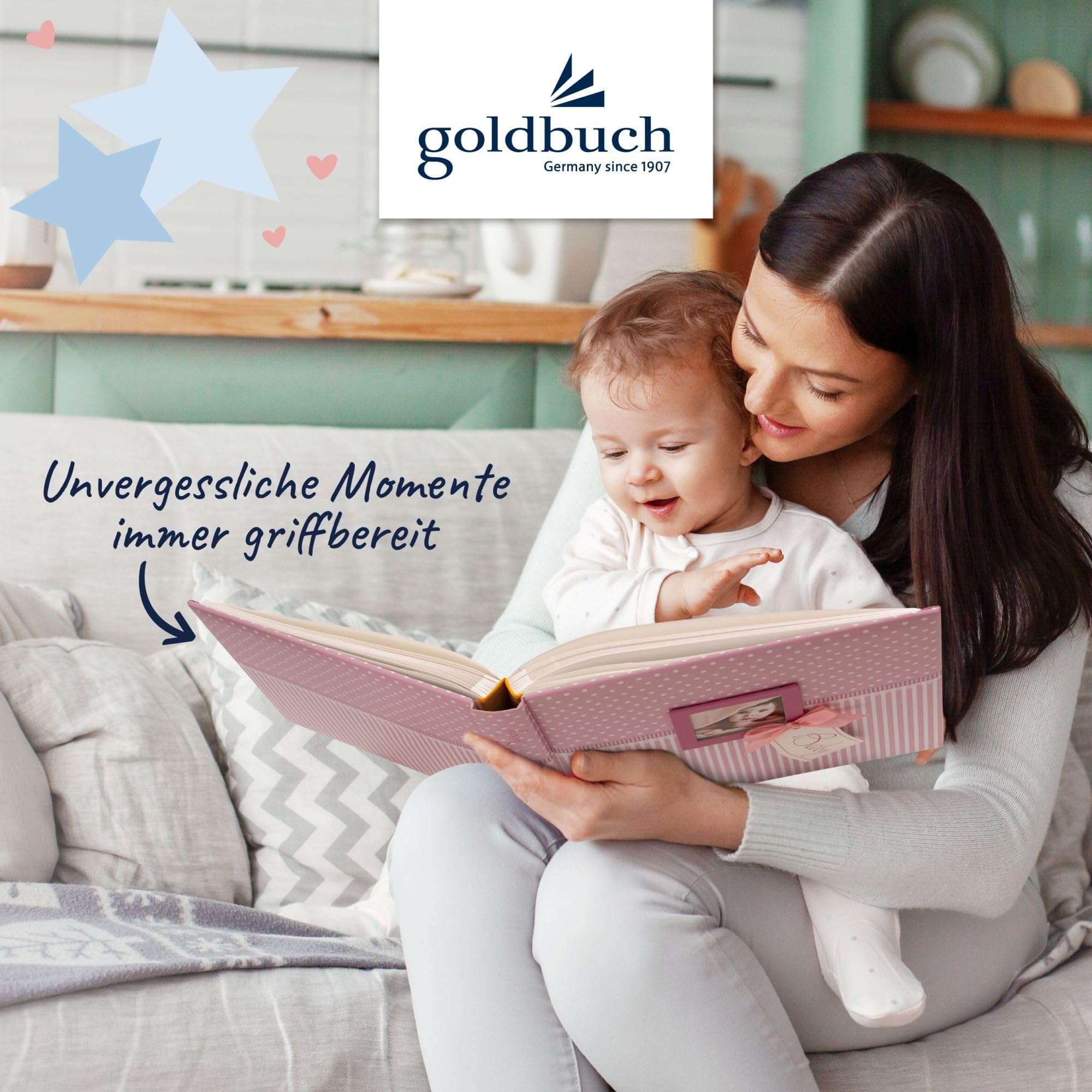 goldbuch 15801 Babyalbum mit Fensterausschnitt, Sweetheart, 30 x 31 cm, Baby Fotoalbum mit 62 weißen Seiten, davon 4 illustriert und 58 blanko, Fotobuch mit Pergamin-Trennblättern, Kunstdruck, Pink