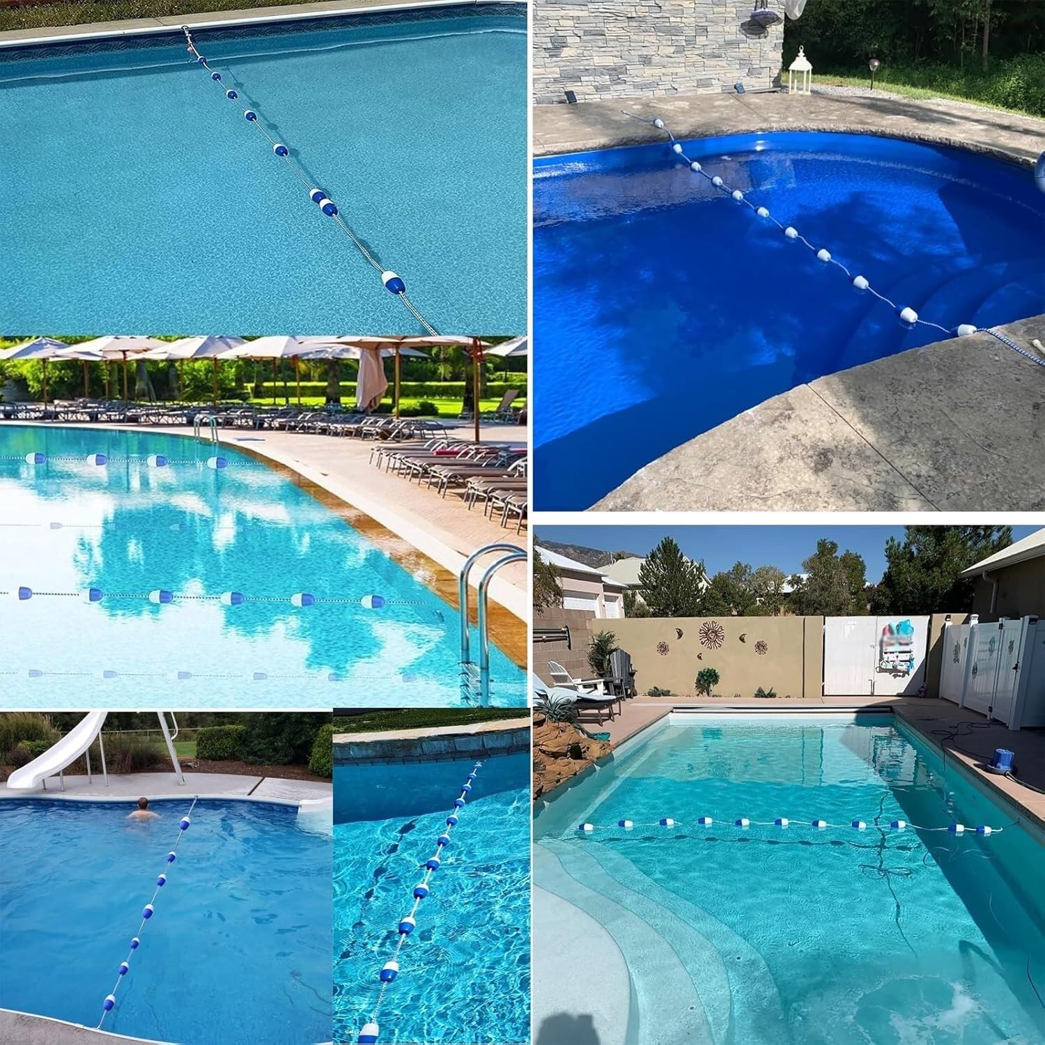 Kanduo Schwimmbecken-Sicherheitsseil mit Boje Schwimmbad-Trennseil mit Schwimmkörpern, Schwimmbahnseil mit Edelstahlhaken(50ft/15m)