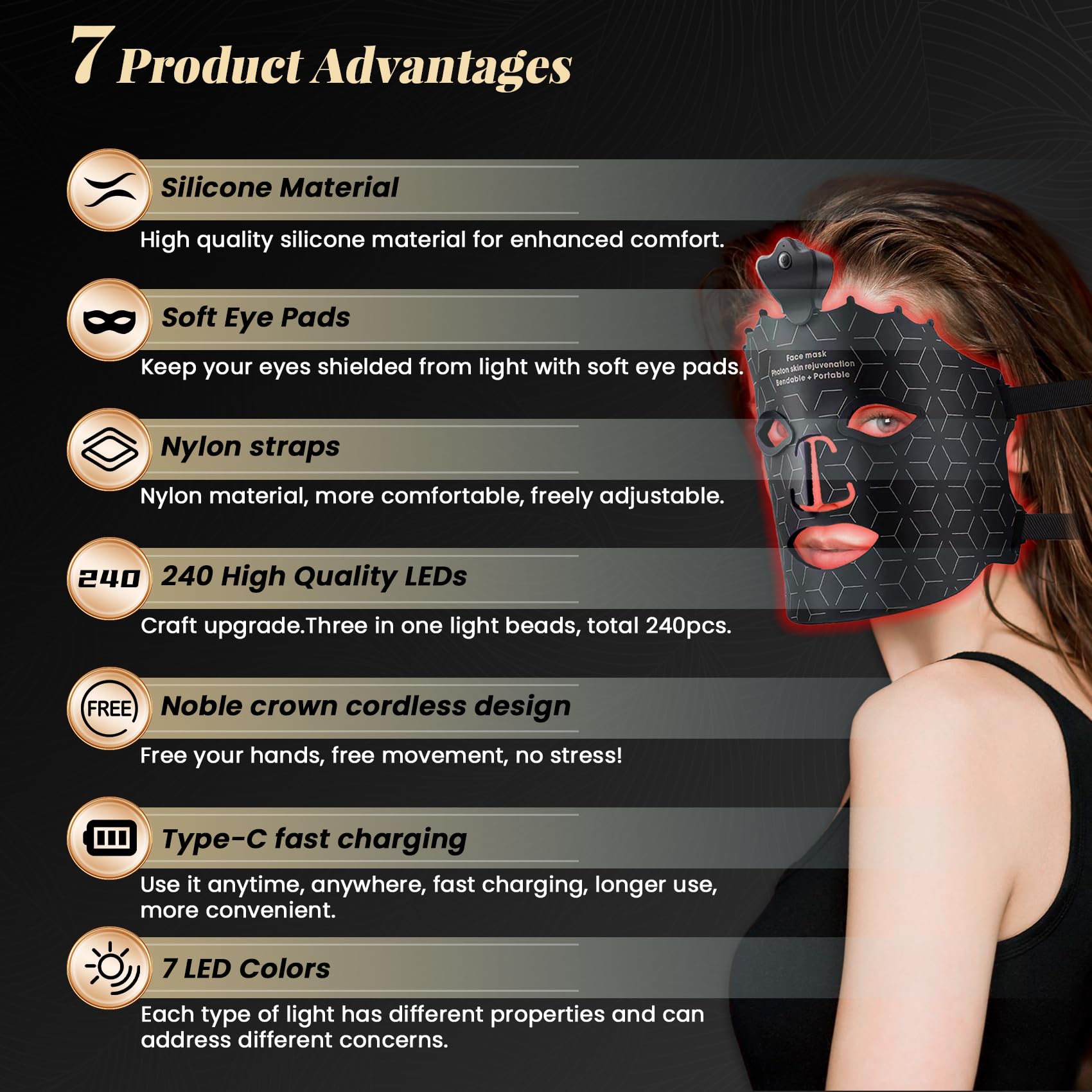 Snapklik.com : Red Light Therapy Mask For Face, Led Beauty Device, 7 ...