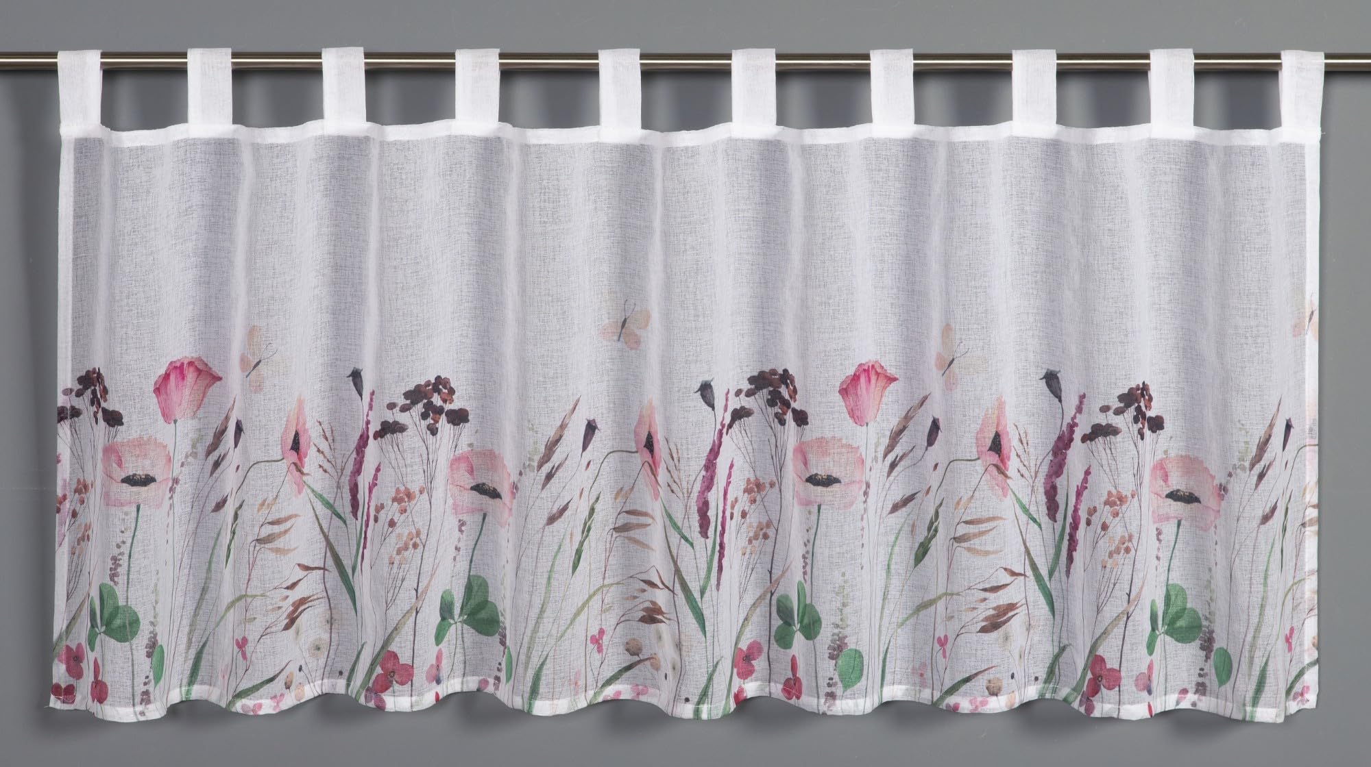 Gardinia Dolly Voile Bistro Curtain with All-Over Floral Print, White, 135 x 245 cm