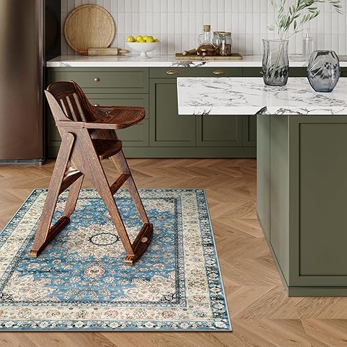 Miniatura 400 de Lahome Tapete tribal bohemio, pequeño, suave, antideslizante, lavable, de pelo corto, para piso en puerta, interior, entrada, baño, silla, Verde