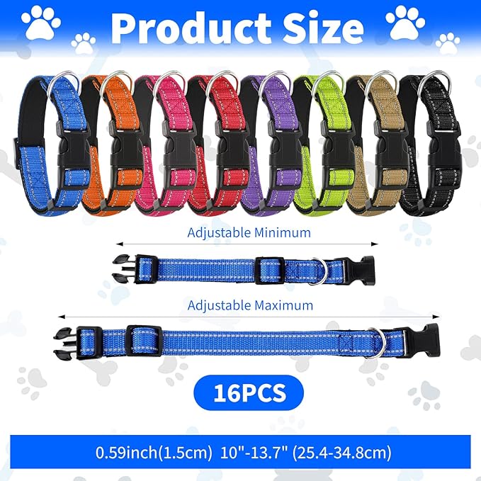 16 Collares Reflectantes para Perros Pequeños, Ajustables de Nailon miniatura 2