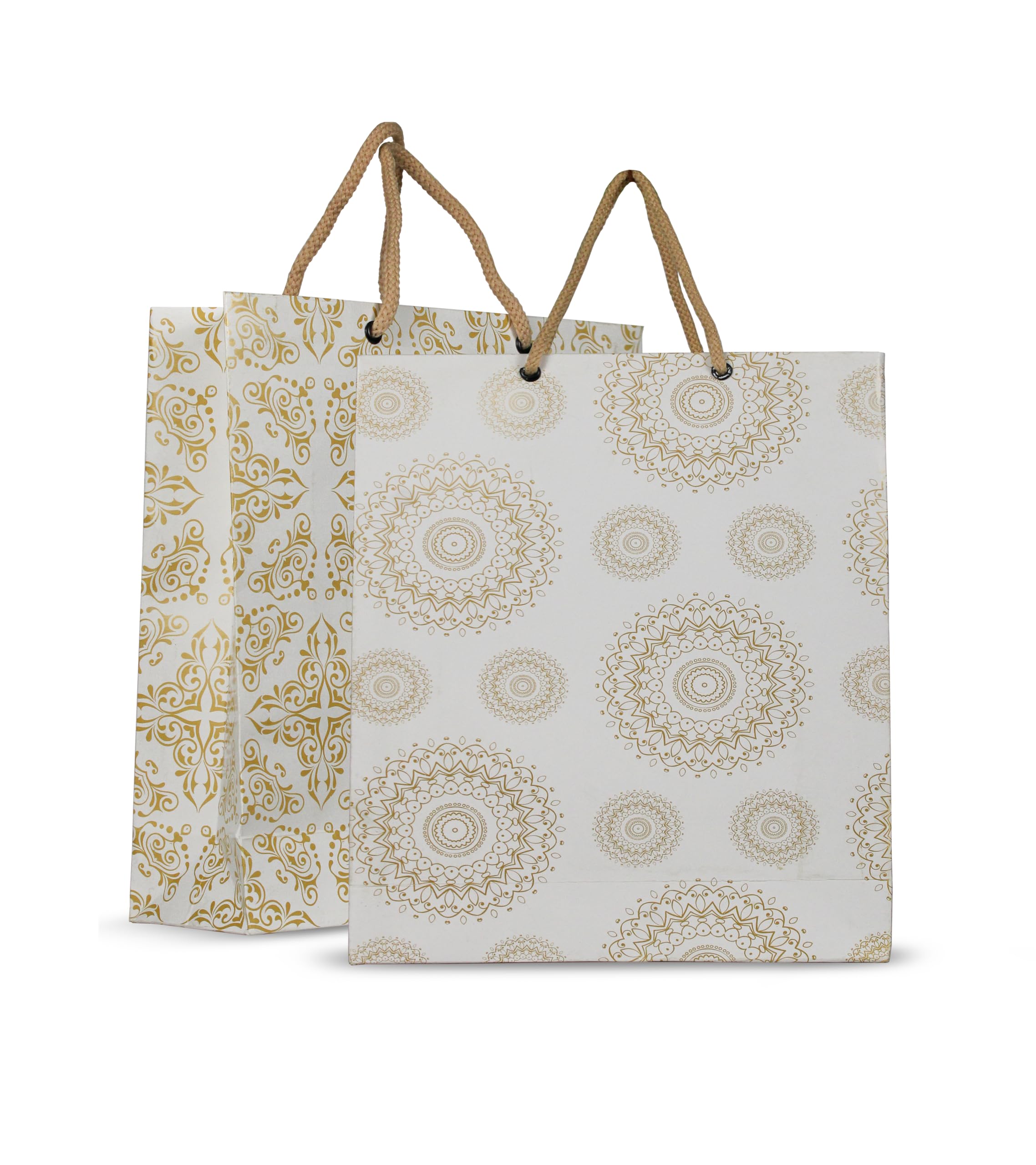 Creative Art White & Gold Paper Gift Bags Small (Pack of 10) – Premium Kraft Paper, Reusable & Eco-Friendly, Perfect for Shopping, Return Gifts, Birthday, Party, Festive & Wedding Gift Packing