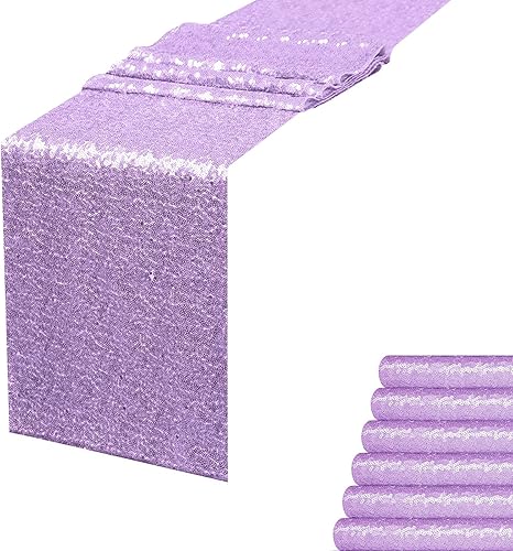 Camino de mesa de lentejuelas lavanda de 12 x 108 pulgadas, paquete de 6, camino rectangular con purpurina para decoración de fiestas, graduaciones,