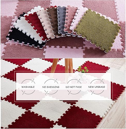 Miniatura 3 de Tapete de espuma de rompecabezas de felpa de 16 piezas, azulejos cuadrados entrelazados esponjosos, tapetes suaves para escalar, alfombra de área