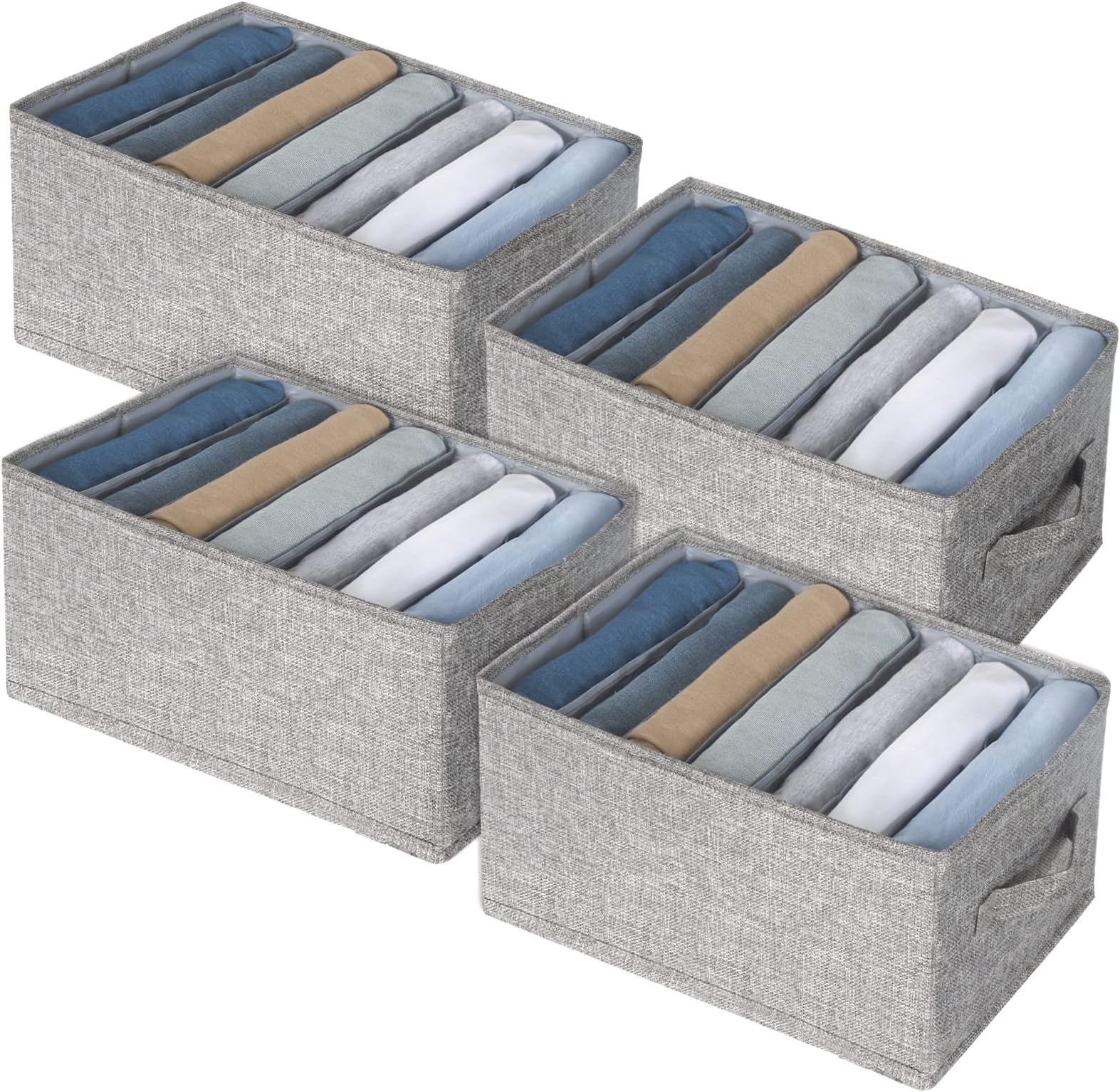 Fixwal 4pcs Wardrobe Clothes Organizer with Board Closet Organizers and Storage 7 Grids Divider Organizers Washable Compartment Storage Bins for Jeans T-shirt Pants Legging