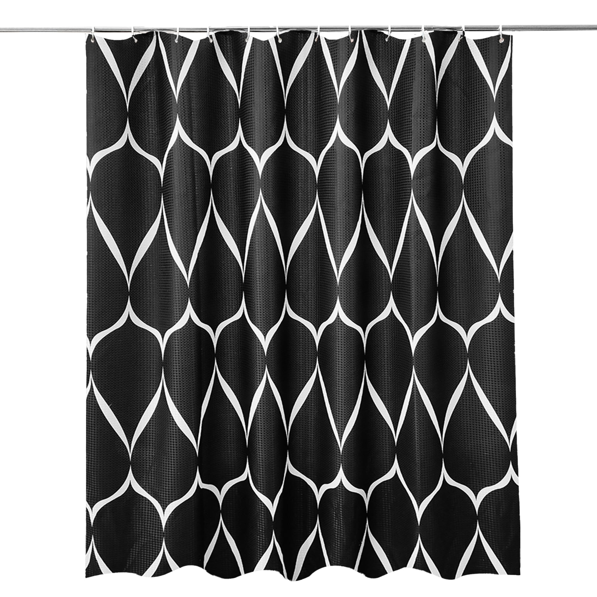 Trimming Shop Lattice Black Shower Curtain - Polyester Fabric Bathroom Curtain, Waterproof & Mould Resistant, With 12 Hooks, Washable 180x180cm Long Shower Liner, Blackout Design for Stylish Bathroom