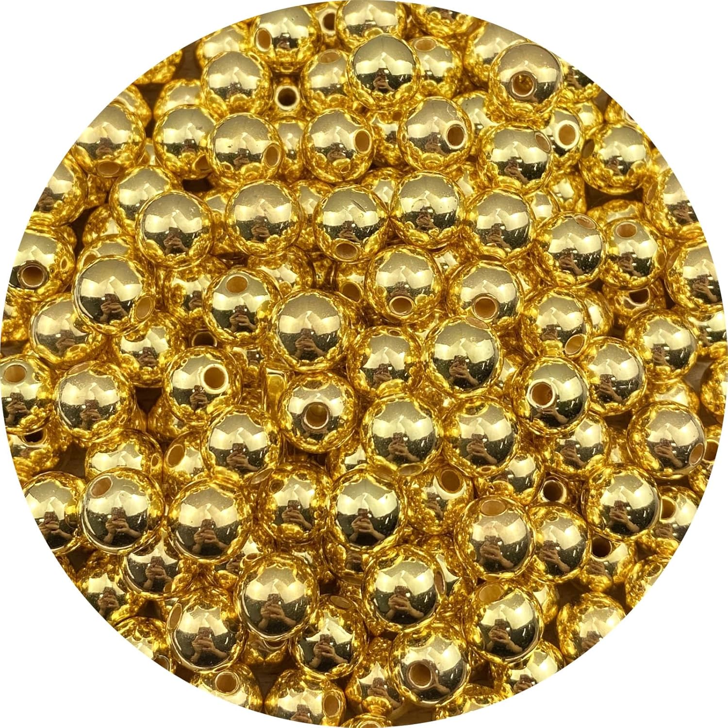 200pcs 10mm Pearl Beads AB Colorful Glossy Plastic Loose Spacer Crafts Beads for Jewelry Making Earring Bracelet Necklace Home Decoration (Gold)