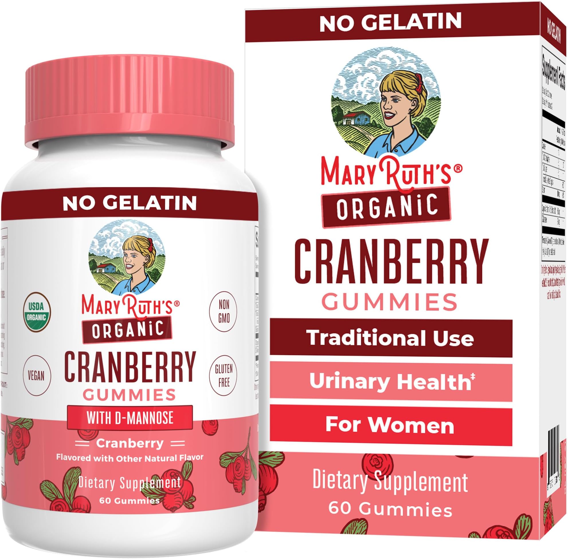 MaryRuth Organics Organic Cranberry Gummies - 500mg Supplement | Urinary Tract Health for Women | with D Mannose | Traditional Use | USDA Organic | Vegan | Non GMO | 30 Servings
