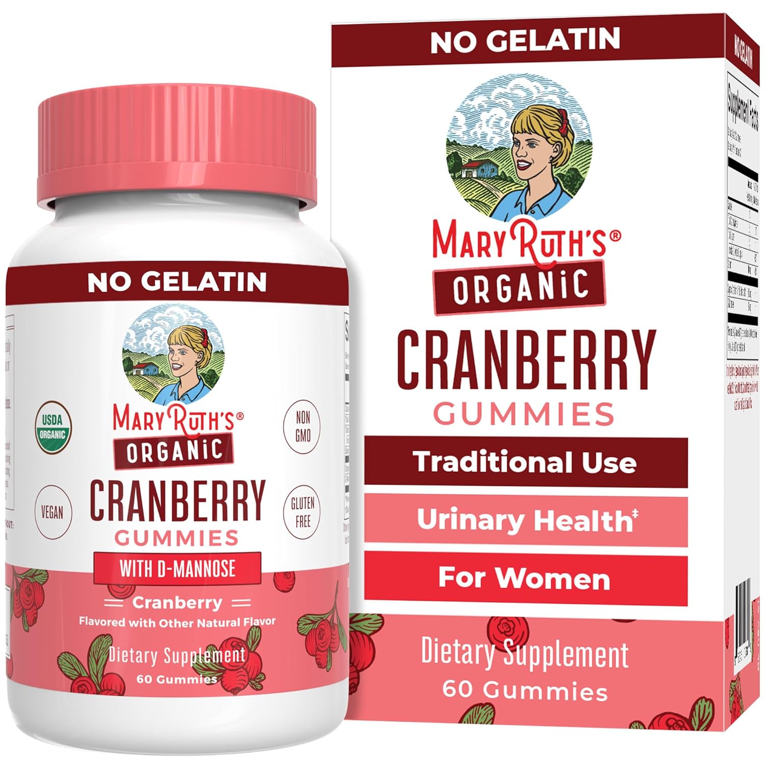 MaryRuth Organics Organic Cranberry Gummies - 500mg Supplement Urinary Tract Health for Women with D Mannose Traditional Use