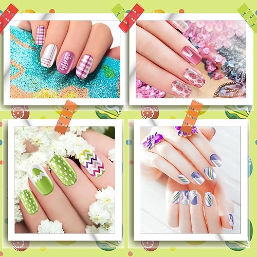 Miniatura 5 de 384 unidades de 16 unidades de uñas postizas cortas de Pascua, uñas postizas de Pascua, uñas postizas cuadradas, uñas artificiales de plástico,