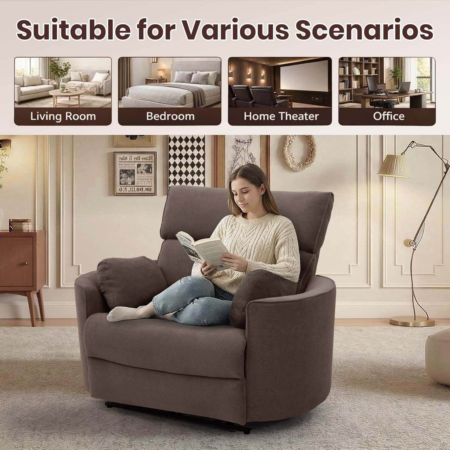 450lbs Oversized Power Recliner Chair, 52" Extra Wide Electric Chair for Big and Tall Adults, Linen Fabric Single Sofa with USB & Type-C Ports, 2 Pillows, Cloud Comfort for Living Room