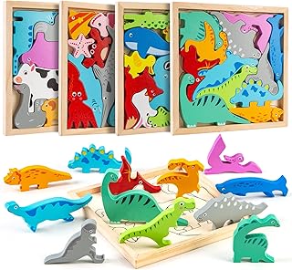 ANGSTEEP Wooden Puzzles for Toddlers Baby Age 2 3 4 Year Old Learning Color Perception Stacking Wood Blocks,Boy and Girl B...