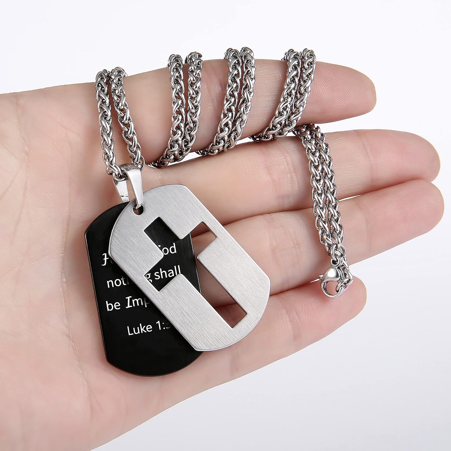 P. BLAKE Dog Tag Cross Necklace Gifts for Men Boys, Stainless Steel Bible Verse Pendant Chain Necklace Valentines Christian Religious Jewelry Gifts for Him - Image 4