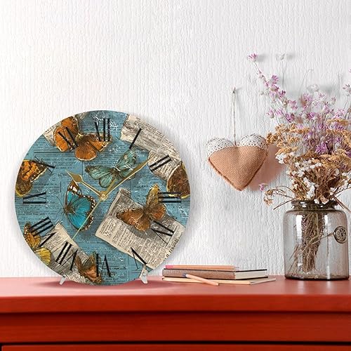 Miniatura 2 de old Newspaper Butterflies Retro Blue 10 Inch Round bathroom wall clock non ticking Deco for Hotel Kitchen reloj de pared para cocina