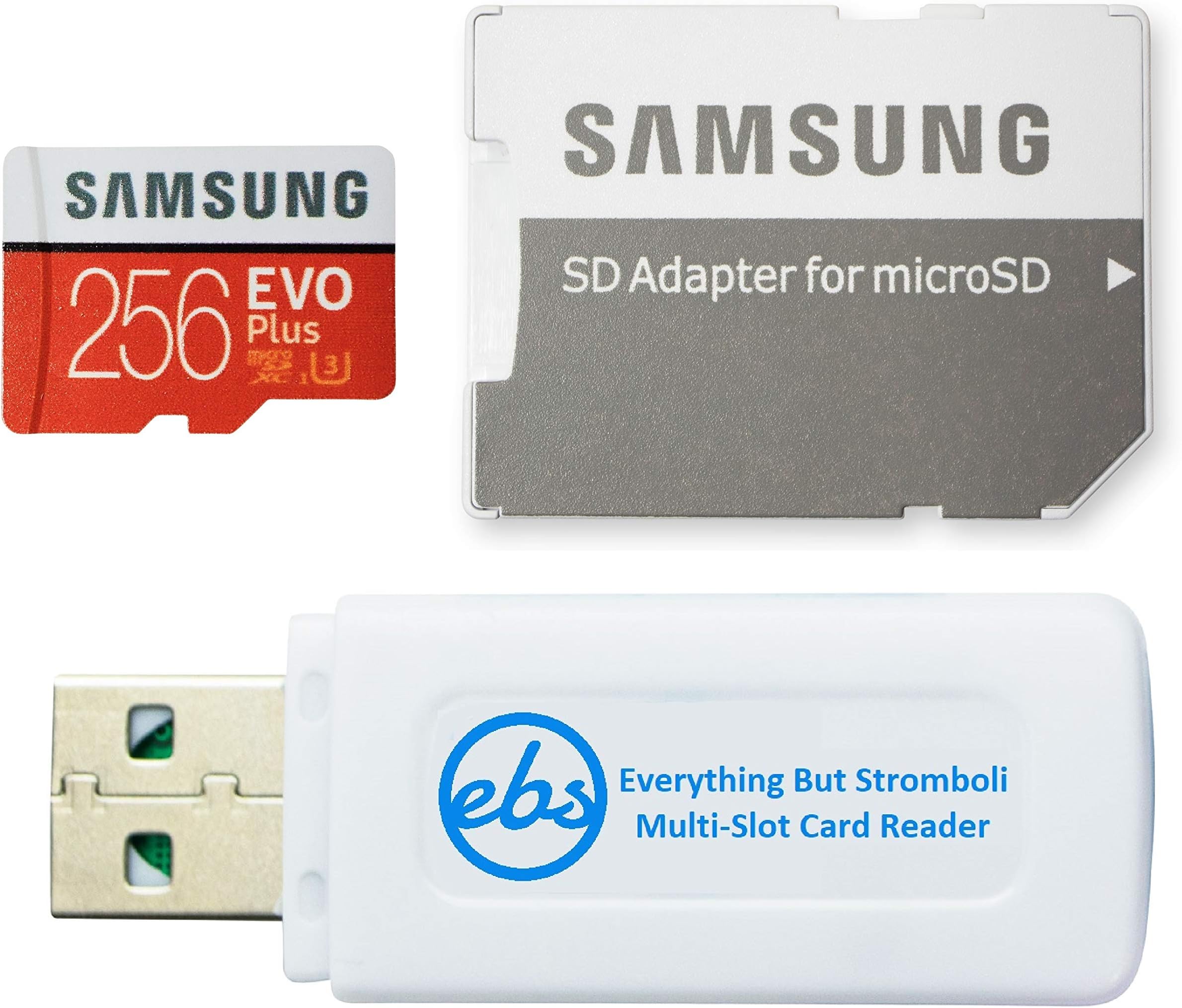 Samsung 256GB Evo Plus Class 10 MicroSDXC Memory Card Works with Galaxy Tablet Tab A 10.5, Tab S3 9.7, Tab A 10.1 (2016) (MB-MC256G) Bundle with (1) Everything But Stromboli Micro Card Reader