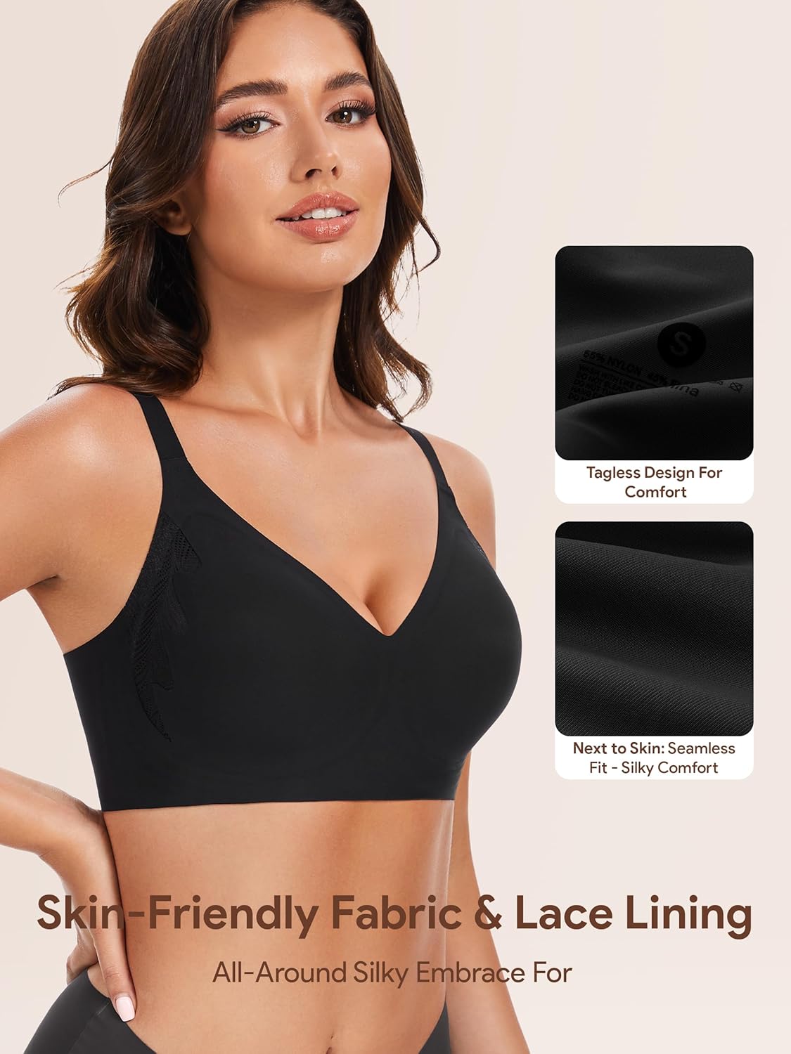 Angelhood Bra for Women No Underwire Seamless Full Coverage Bralettes Lace Edge Ultra Comfort Support T-Shirt Bra Push Up - Image 5