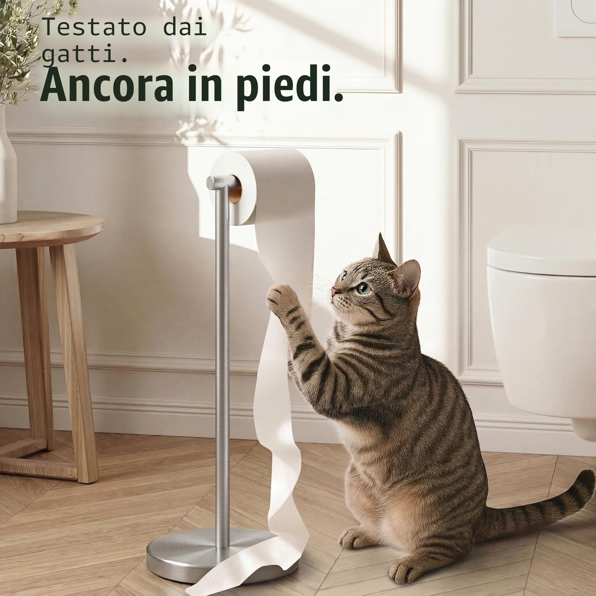 KES Porta Carta Igienica da Terra Portarotolo Carta Igienica da Terra Porta Rotolo Acciaio Inossidabile SUS304 Moderna Piantana Portarotolo Spazzolata, BPH283S1-2