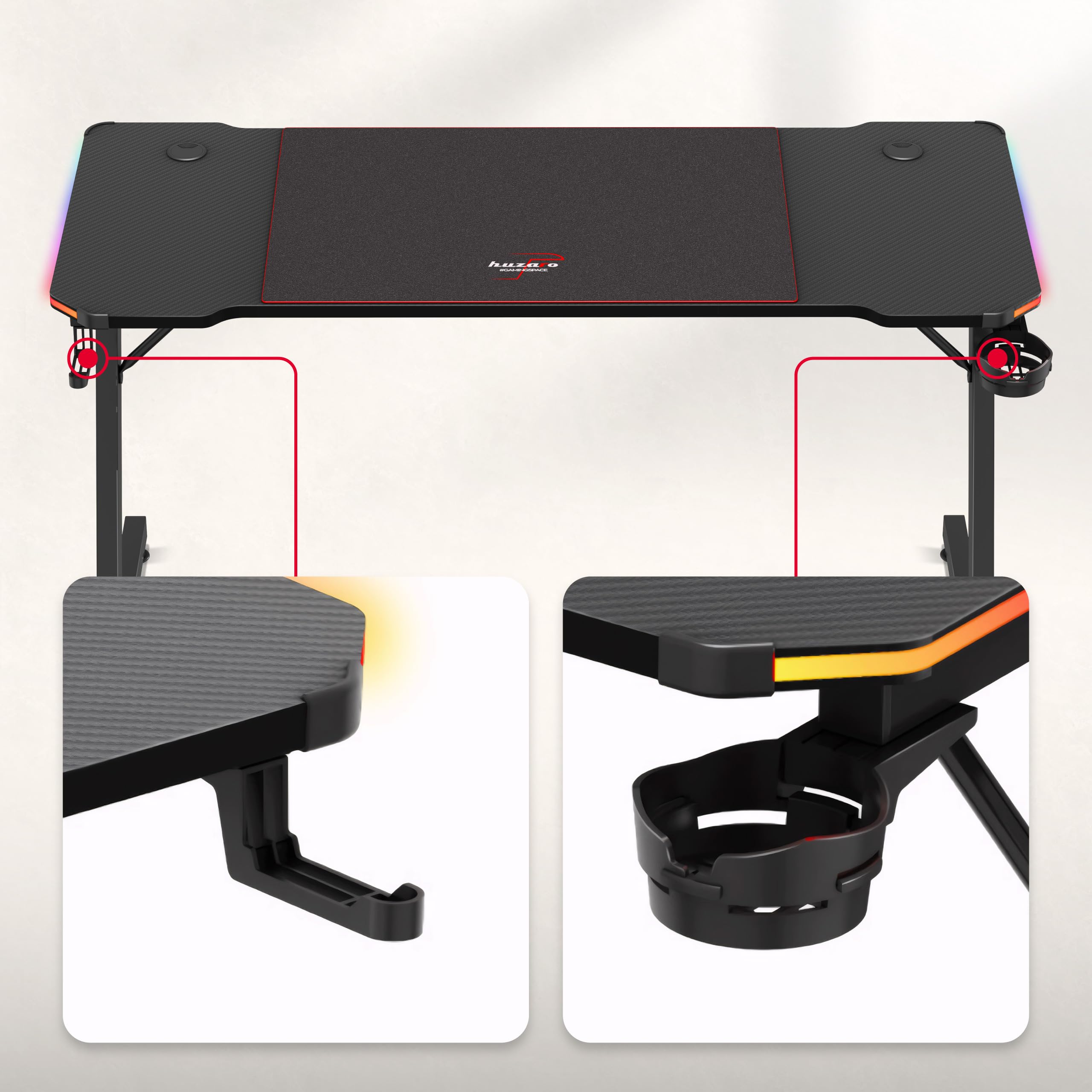 huzaro Hero 3.3 RVB, Eclairage LED, Tapis de Souris, Crochet pour Casque