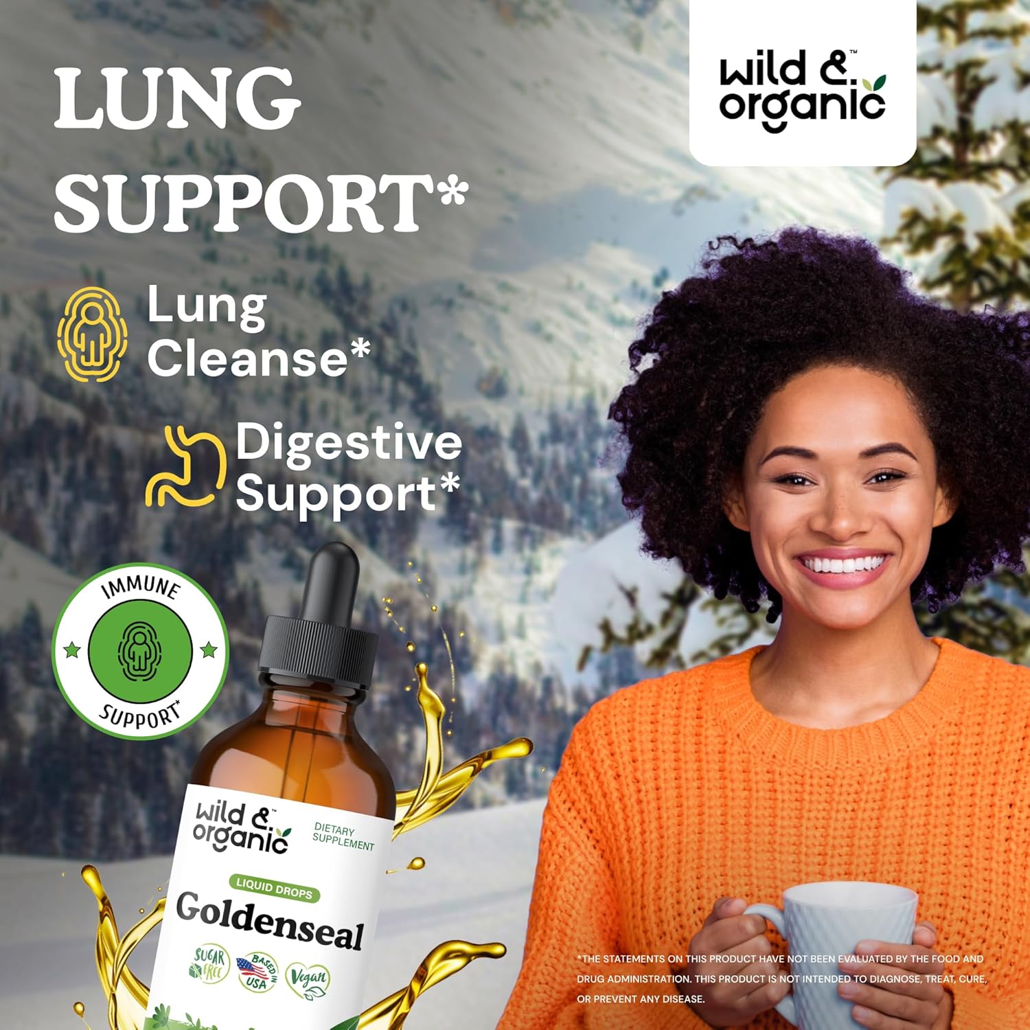 Wild & Organic Goldenseal Tincture - Lung & Digestive Support - Goldenseal Root Extract Liquid Drops - Vegan, Sugar & Alcohol-Free Herb Supplement - 4 fl oz - Image 2