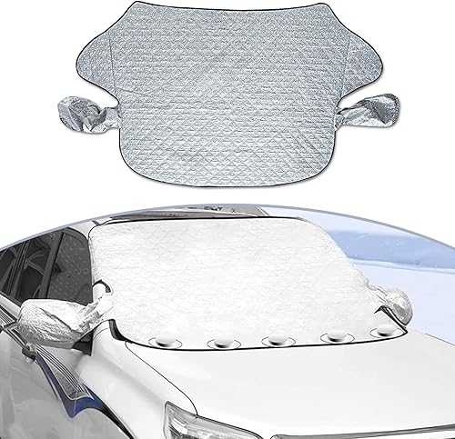 1 funda para parabrisas de automóvil, protector de hielo impermeable, cubierta de aluminio resistente al viento, cubierta de nieve helada, cubierta