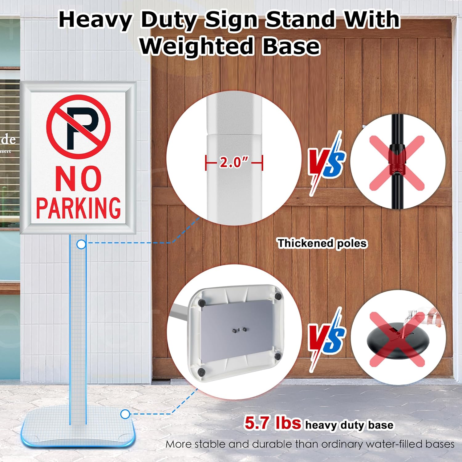 Heavy Duty Standing Sign Holder 11x17 Inch - Pedestal Floor Sign Stand with Weighted Base - Vertical & Horizontal View Poster/Menu Holder for Indoor/Outdoor Business Store Advertising, Silver - Image 2