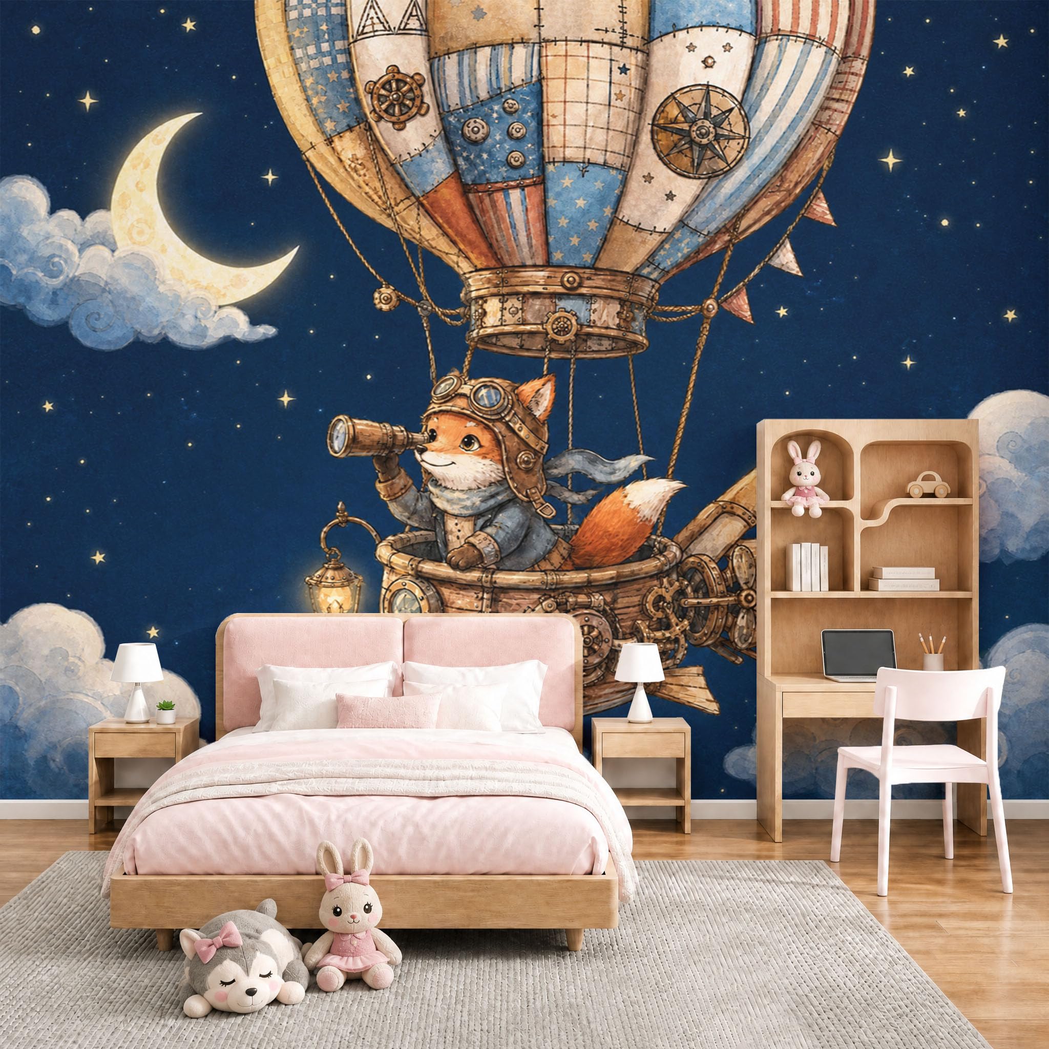Papier peint panoramique montgolfière dessin animé pour deco murale chambre
