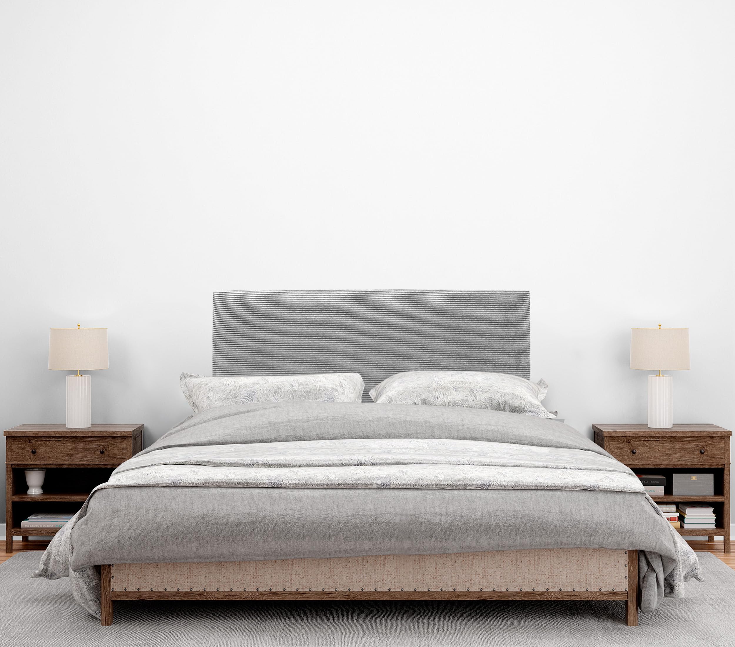 DHOME Testiera in Velluto Liscio a coste tinta unita di fascia alta Testiera imbottita moderna Letto di lusso Camera da letto imbottita (Grigio, 110 cm)