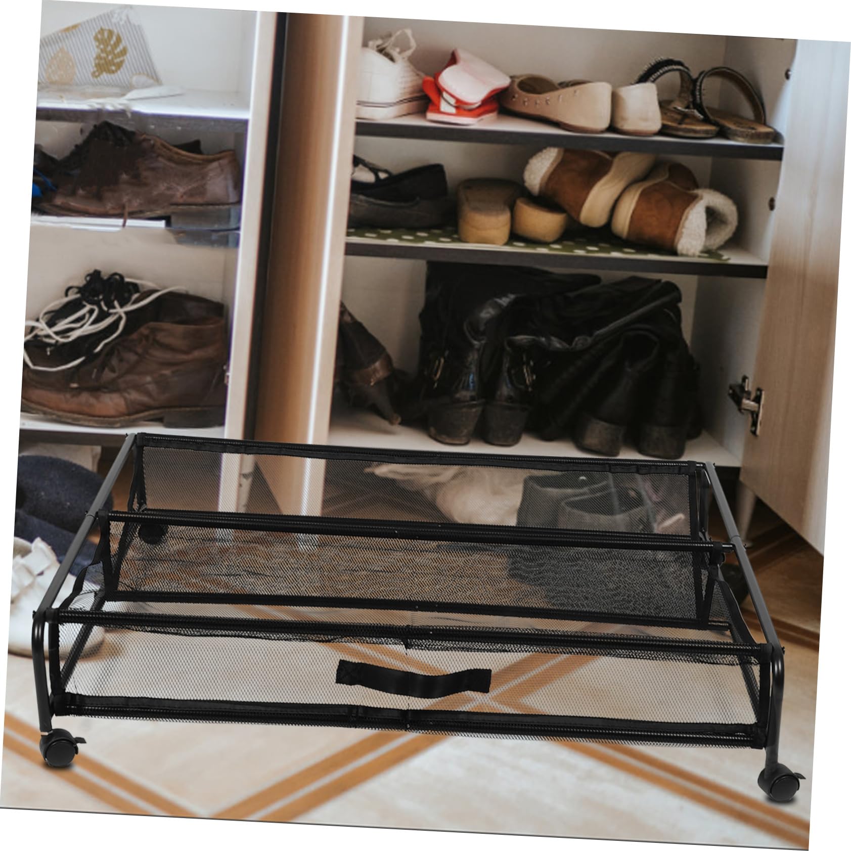 Amosfun Scarpiera in Plastica Riutilizzabile Salvaspazio e Ferro con Ruote, Organizer Sotto Letto per Scarpe, Camera da Letto
