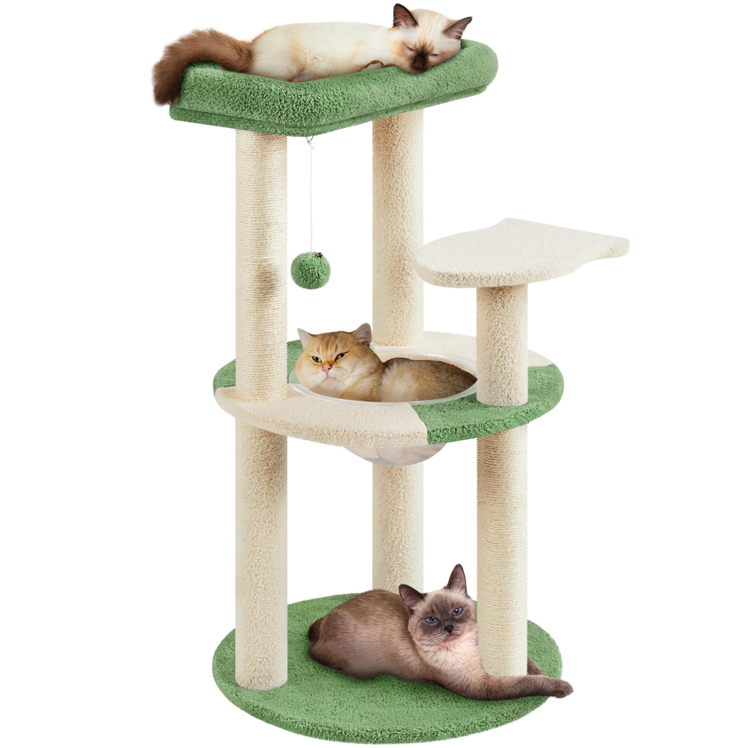 Yaheetech Albero Tiragraffi per Gatti in Sisal Cuccia per Gattini Gioco Gatto con Ciotola Altezza 90cm Verde Militare e Beige