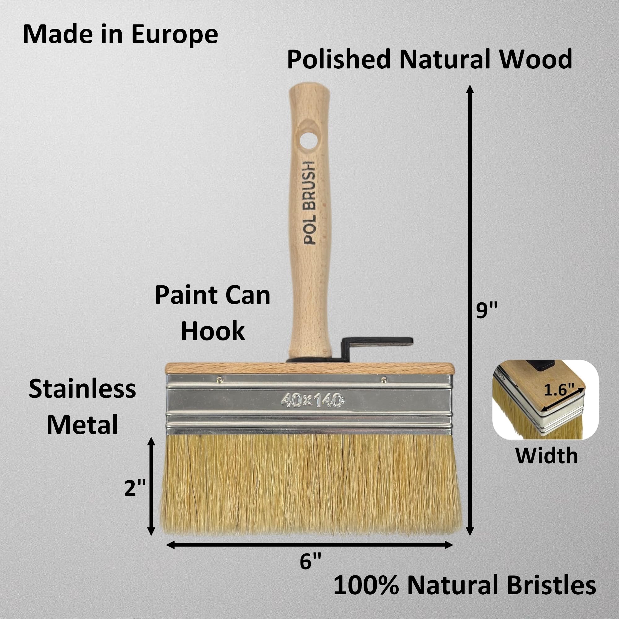 Pincel de pintura ancho y grueso de 15,2 cm, de alta calidad europea, cerdas naturales, para el hogar, madera, paredes, arte, molduras y muebles, para pinturas acrílicas, óleos, manchas, tiza y látex