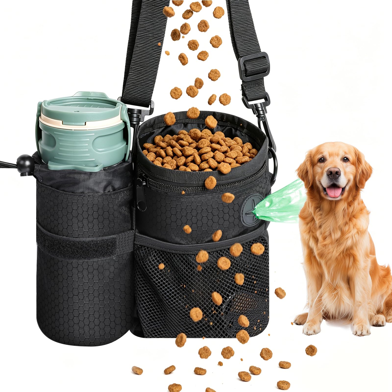 AiQInu Treat Bag for Dogs, Food Bag Dog Training with Removable Water Bottle Bag, Waste Bag Dispenser, Multiple Pockets Treat Bags for Dogs, Food Bag for Walks