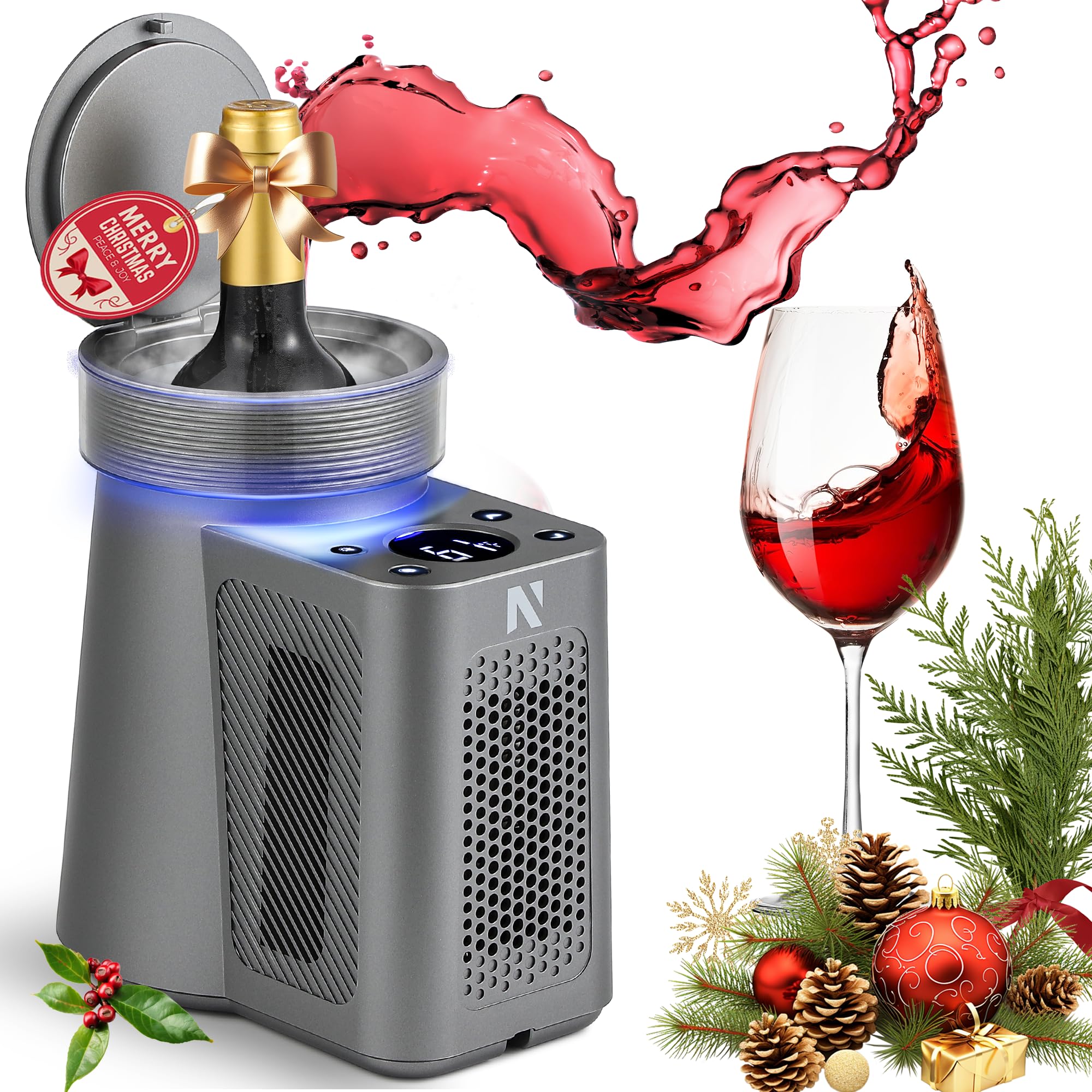 NEWTRY Enfriador vino eléctrico 750ml 12V rápido auto champán | Botella individual, temperatura constante, diseño portátil, para autocaravana, degustación, fácil de usar, duradero