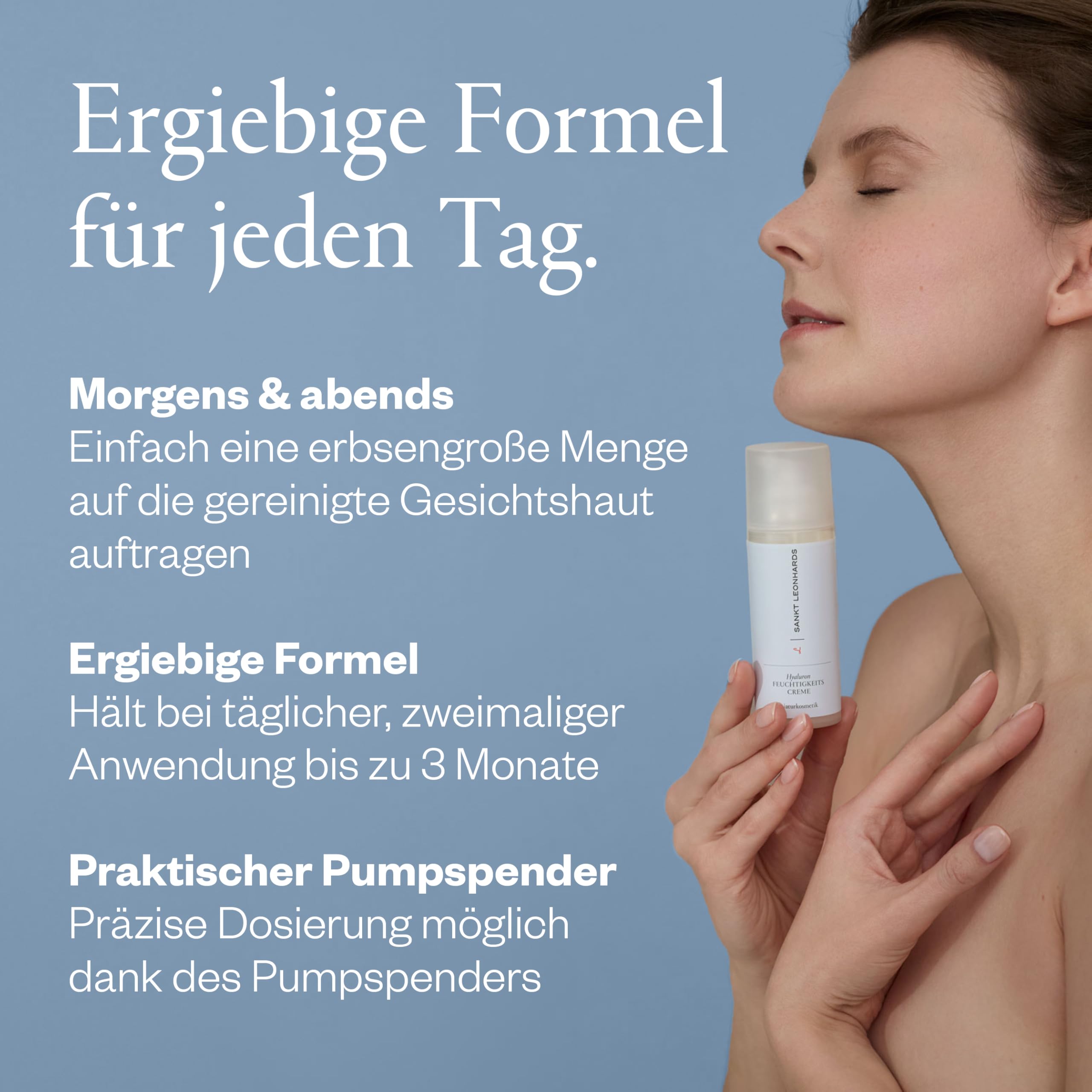 SANKT LEONHARDS - Hyaluron Feuchtigkeitscreme für das Gesicht - 50ml - für ein aufgepolstertes Hautbild & strahlenden Teint - mit Bio-Molke, Vitamin C, Hagebuttenkernöl & Nachtkerzenöl