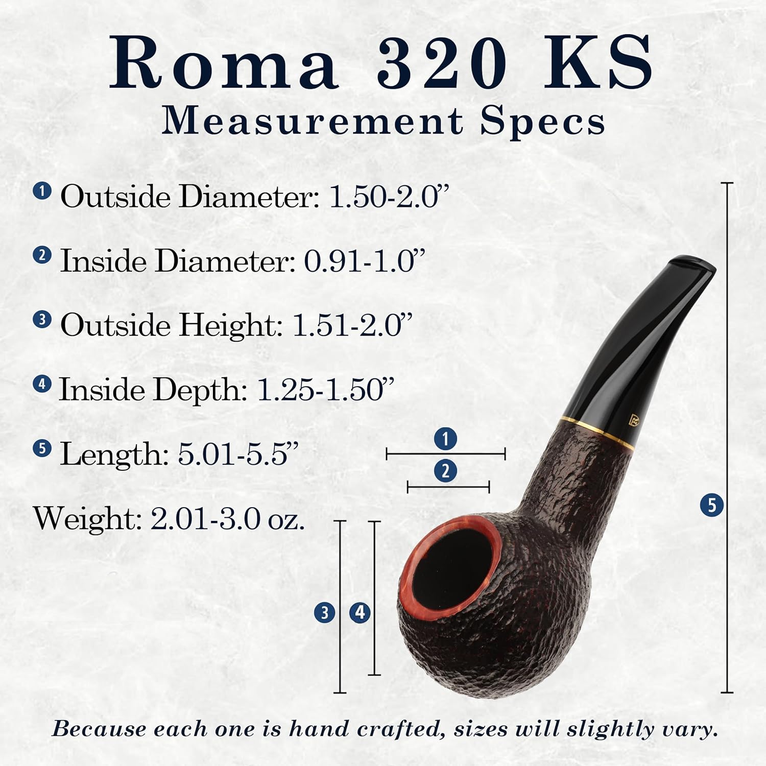 Savinelli Pipes Roma Collection - Rome Inspired Briar Wood Pipe, Handmade in Italy, 6mm (Brown 320 KS)