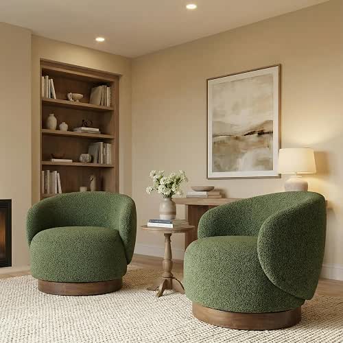 KISLOT Swivel Accent Chair Round Barrel Armchair Upholstered Performance Fabric