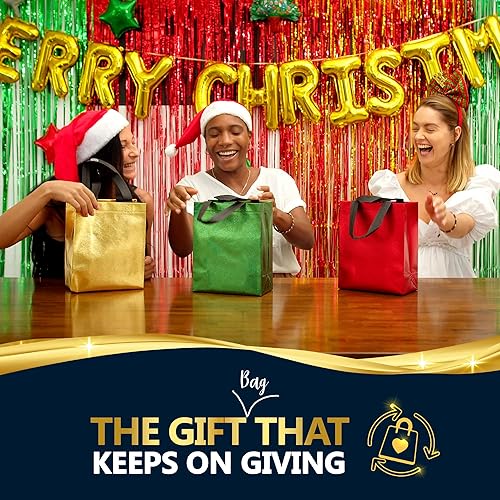 Miniatura 2 de Nush Nush Bolsas de regalo de Navidad de tamaño mediano, juego de 12 bolsas de Navidad reutilizables para regalos (4 colores rojo, verde y dorado),