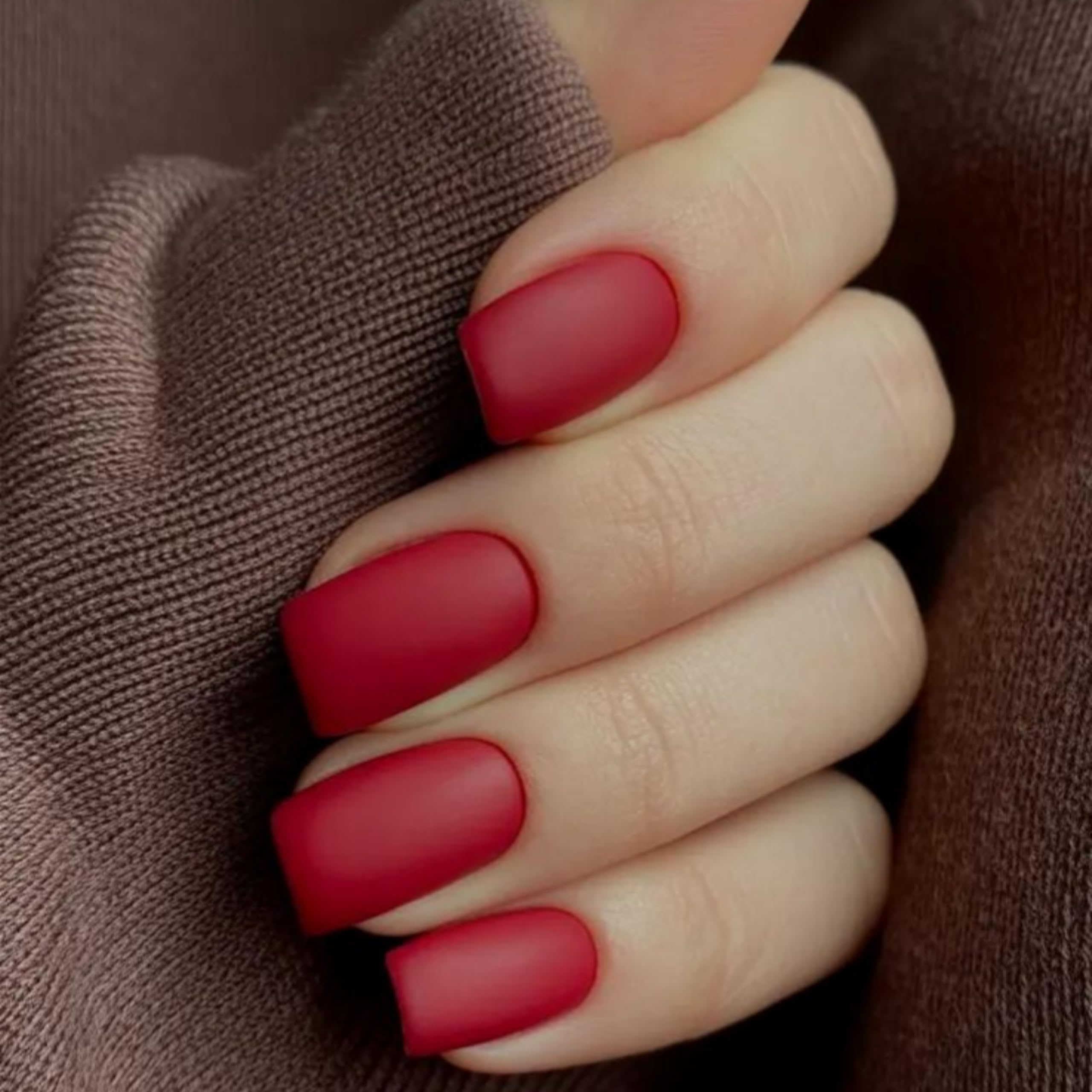 KQueenest Soft Gel Press on Nails Short Medium Square, Matte Light Red False Nails Short Coffin - Image 2
