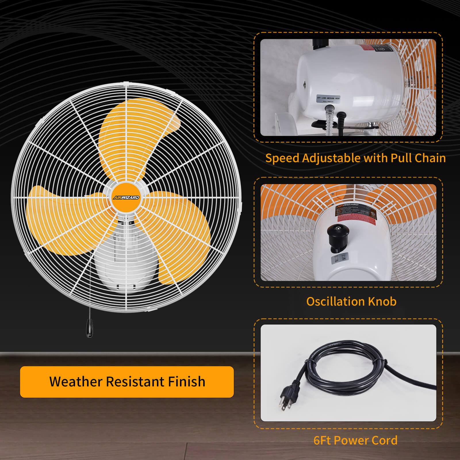 Amazon.com: AIRWIZARD 20 inch Outdoor Oscillating Wall Mounted Fan