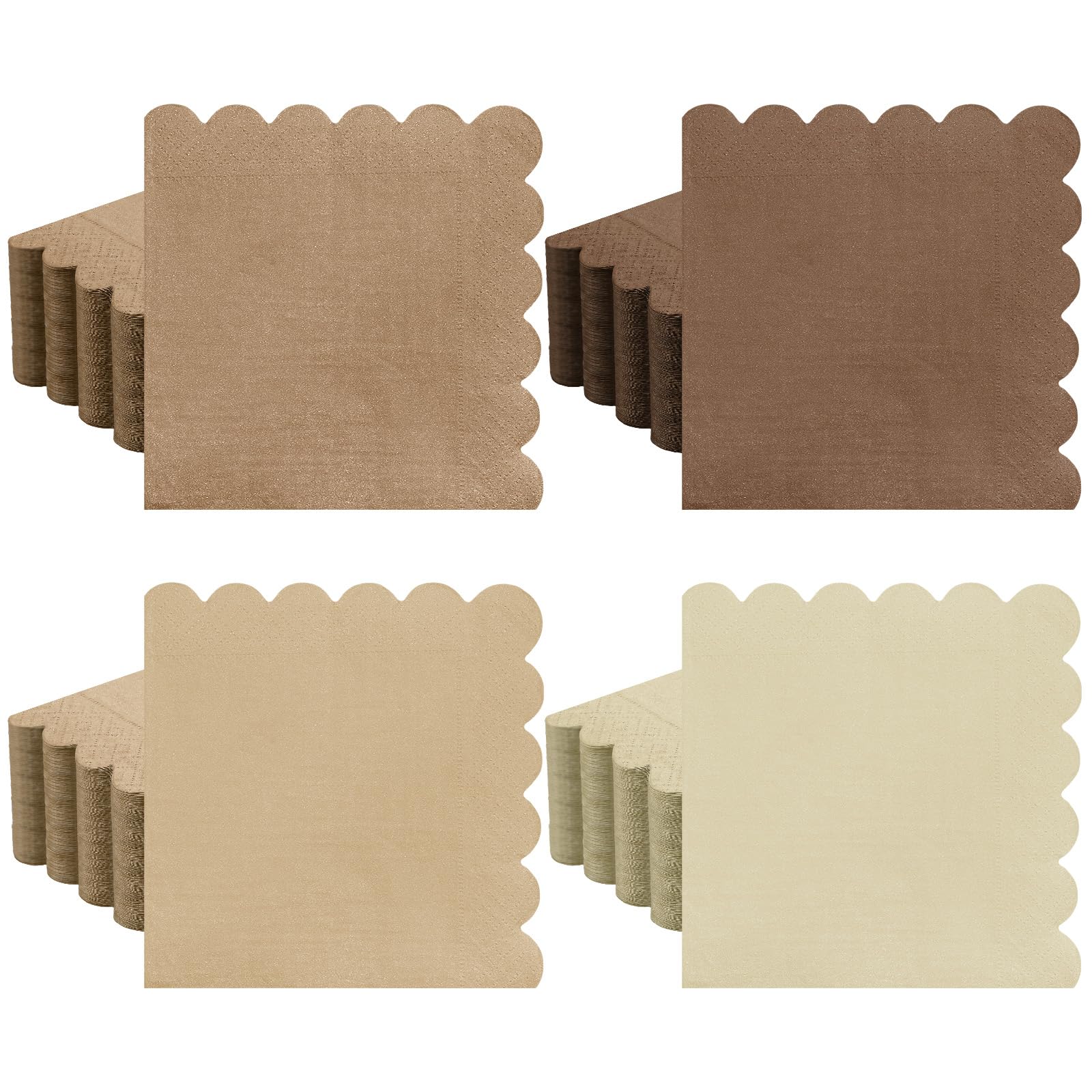 Zhanmai 100 Pack Cocktail Napkins Brown 2-ply Scalloped Napkins, 5 x 5 in