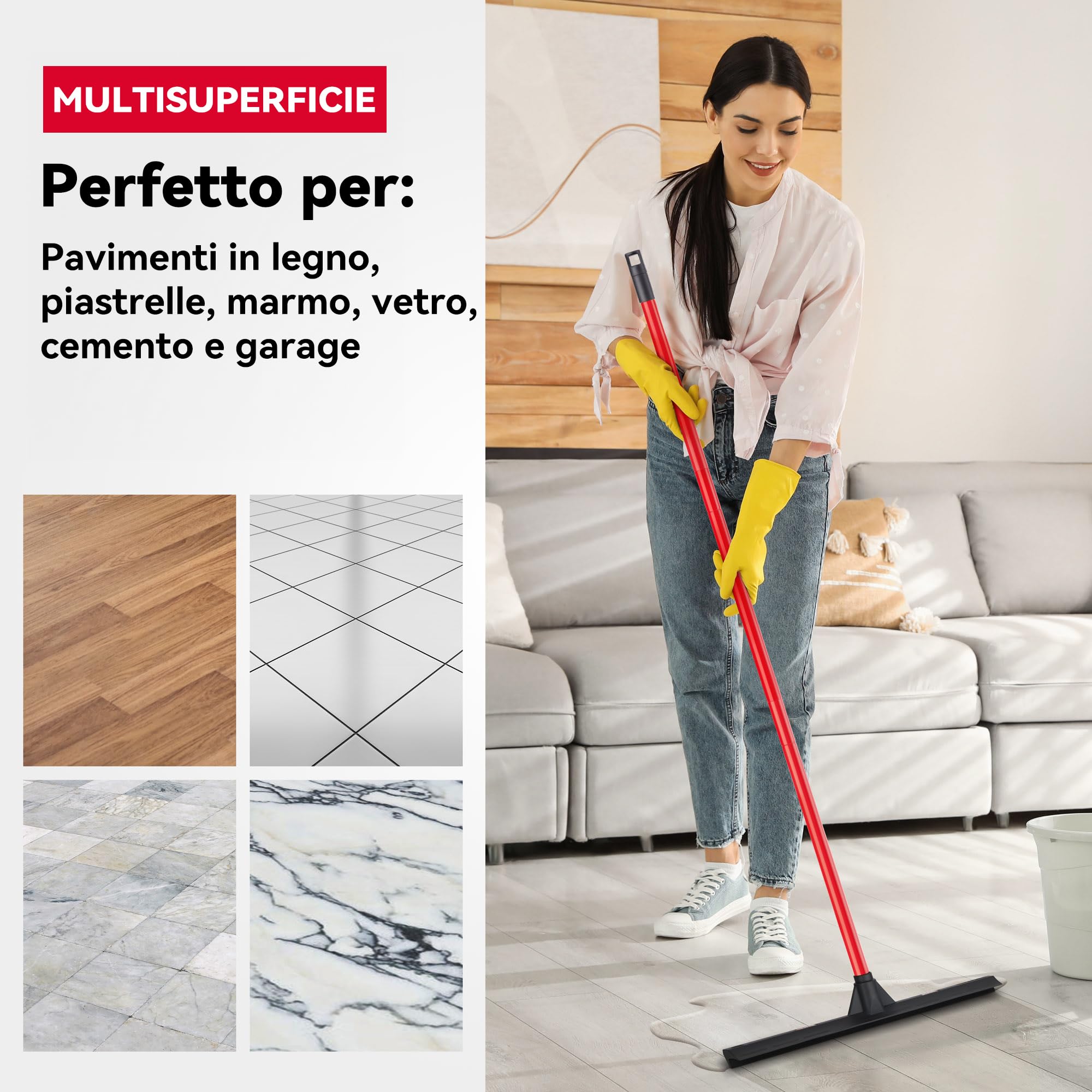 Tyroler Spingere e Tirare Tira Acqua Pavimenti esterno da 44 cm | Testa in Gomma 100% | Manico Antiruggine da 140 cm tergipavimento spingiacqua | tiraacqua pavimenti esterni | tiracqua per pavimento